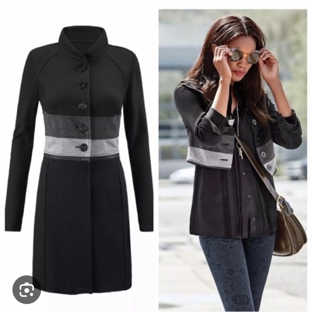 Cabi Convertible Black and Gray Button-Up Coat